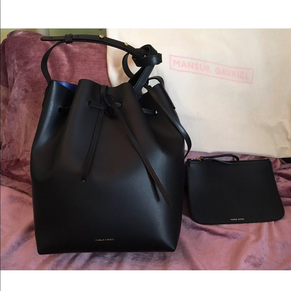 NWT Mansur Gavriel Bucket Bag Black/Royal